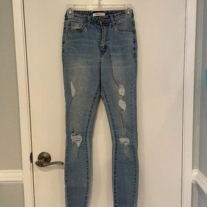Forever 21 Light Wash Distressed Skinny Jeans